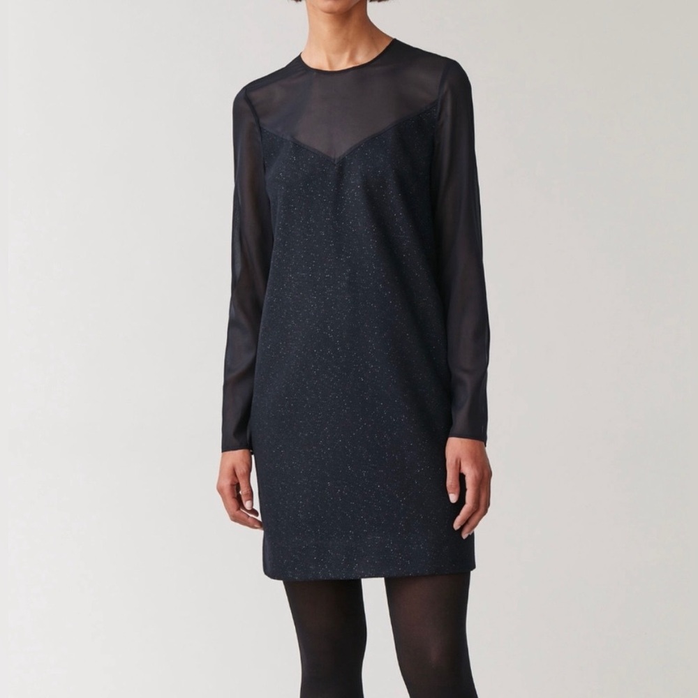 COS Black Long Sleeve Dress with Sheer Detail